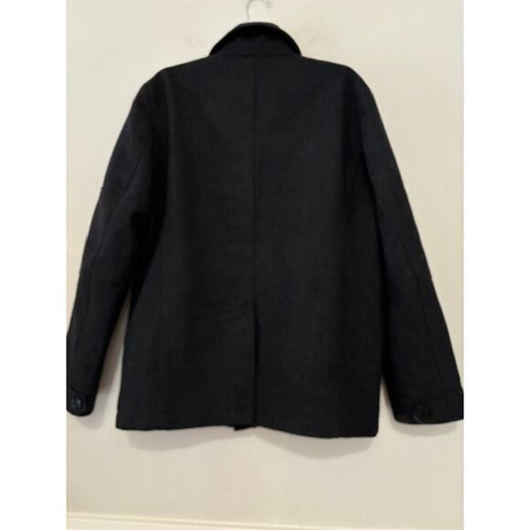 Express Mens Medium Coat Wool Blend Military Peacoat Winter Button Zip Gray - Picture 2 of 10